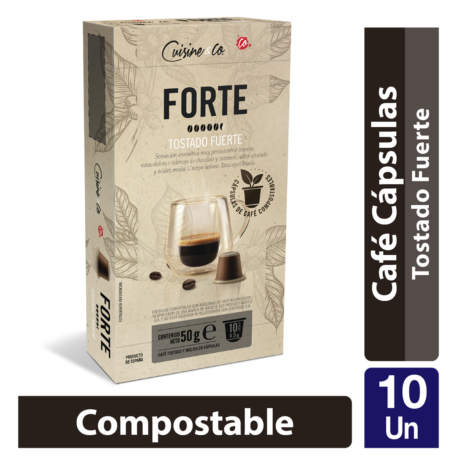 Café en Cápsulas Cuisine & Co Forte Compostables 10 Tazas