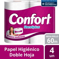 Papel Higiénico Confort Doble Hoja Rendiplus 60 m 4 un.
